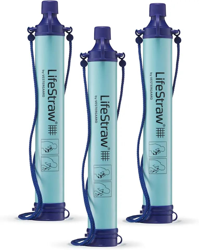 LifeStraw Personal Water Filter for Hiking, Travel and Emergency, Blue, 3PK