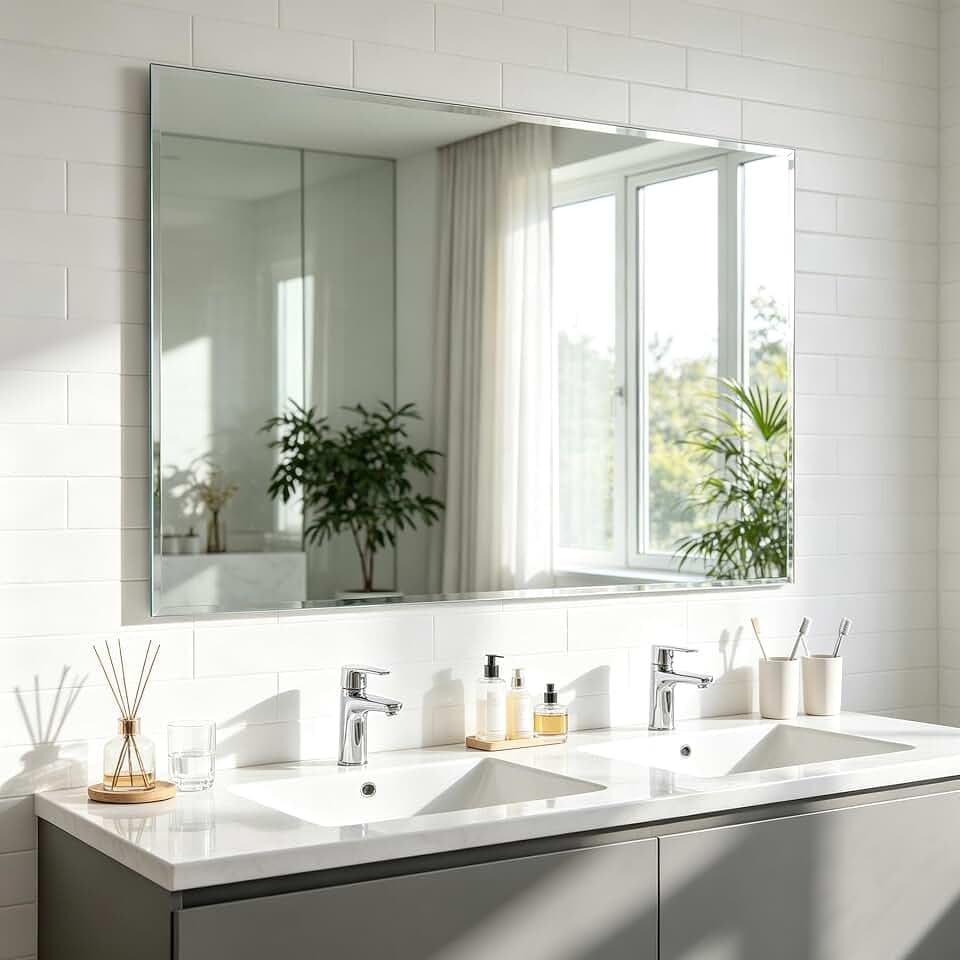 Frameless Wall Mirror Beveled Edge 48” x 30“ Bathroom Mirror for Over Sink