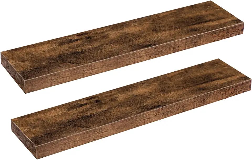 HOOBRO Floating Shelves for Wall, Wall Mounted Shelf Set of 2, 31.5" Hanging Shelf with Invisible Brackets, for Wall Storage in Bathroom Bedroom Kitchen Living Room Office, Rustic Brown BF80BJP201