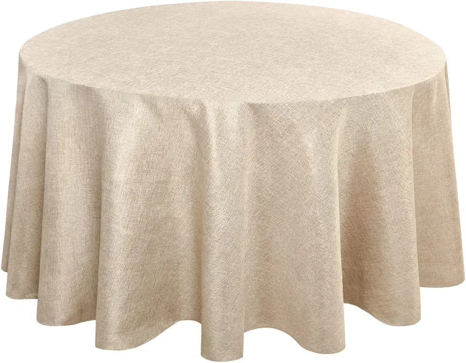 Hiasan Beige Round Linen Tablecloth 108 Inch for Kitchen Dining Room