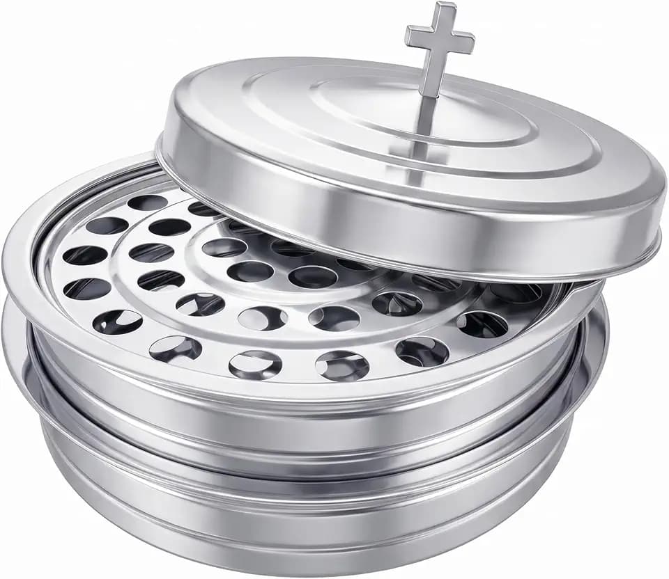2Pc Stainless Steel Communion Tray with Lid – 40 Cup for Church – Silver