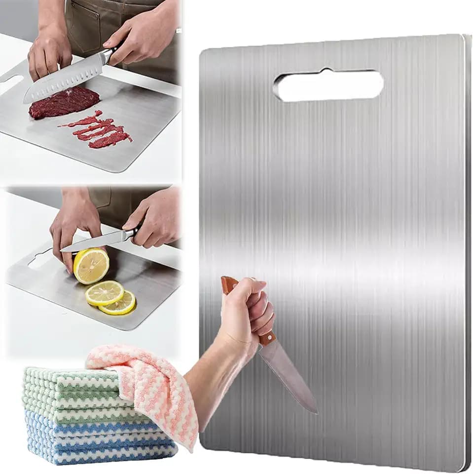 Katori Titanium Cutting Board, Stainless Steel Cutting Board, Titanium Cutting Boards for Kitchen,Double Sided Chopping Board for Cutting Meat Vegetable Fruit(Silver, 15.4 x 11in)