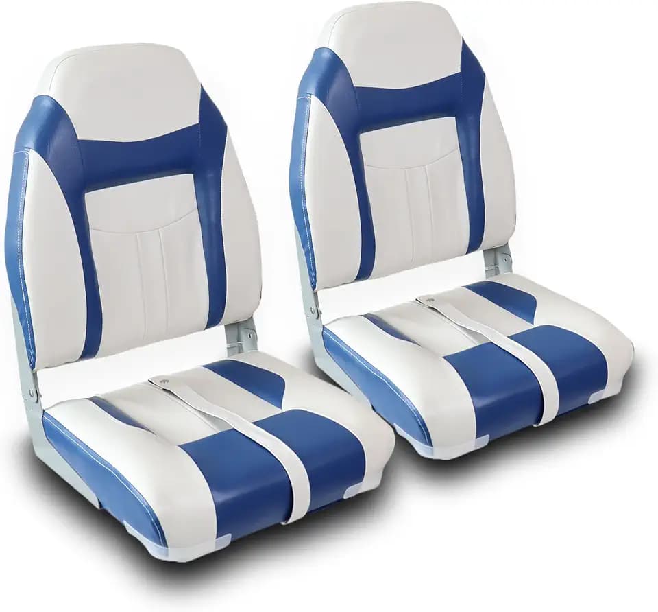 Boat Seats 2 Pack, High Back Folding Fishing Boat Chair, White&Blue