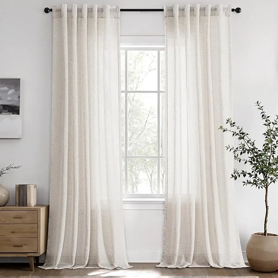 Cream Semi Sheer Linen Curtains 84 Inch Long 2 Panels for Living Room 37x84