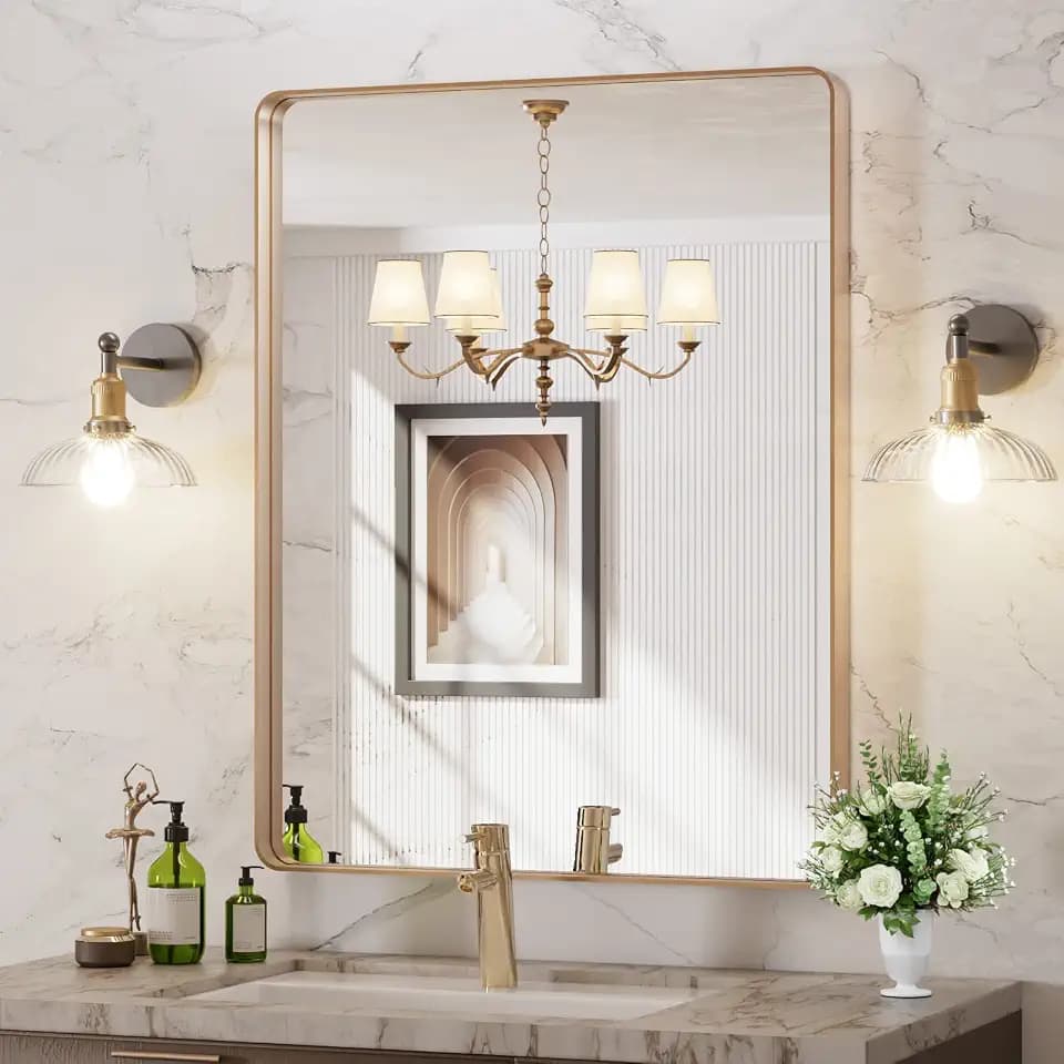 LOAAO 28"X36" Gold Bathroom Mirror