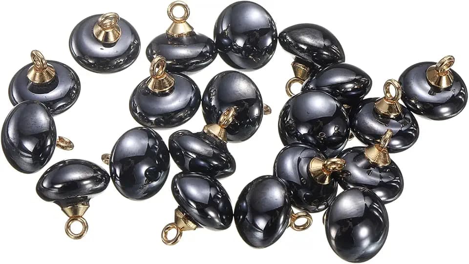 HARFINGTON 20pcs 16L Round Black Faux Pearl Buttons 10mm 3/8" Gold Metal Shank Sewing Buttons Replacement DIY Small Button for Sewing Clothing Bridal Wedding Dress DIY Crafts