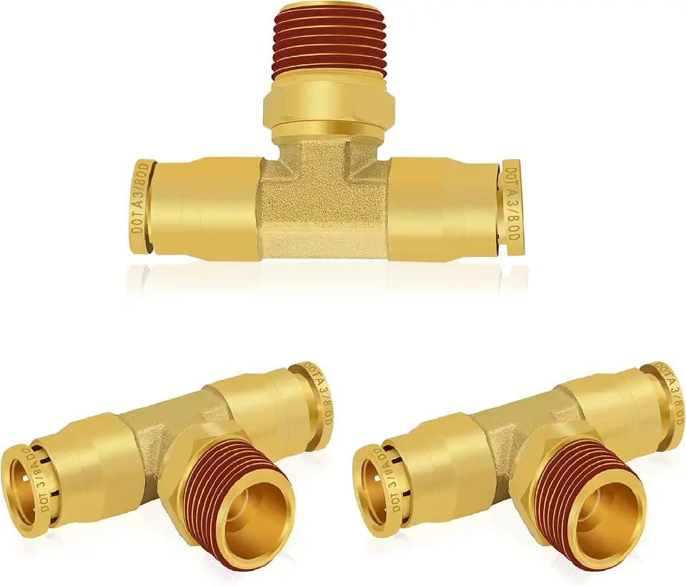 3PCS Brass Push to Connect Fitting 3/8" OD × 3/8" NPT × 3/8" OD Tee