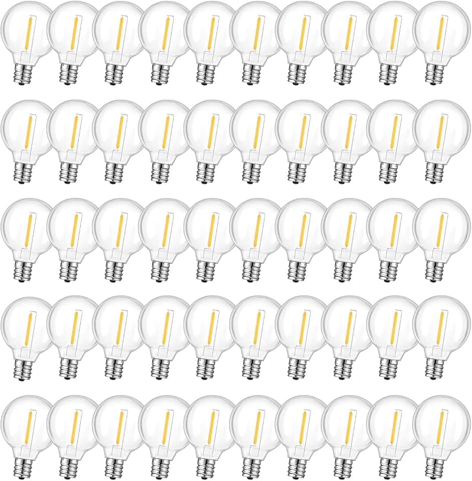 GvvooHome 50 Pack LED G40 Replacement Bulbs for String Lights, Shatterproof Plastic Globe Bulb for Indoor Outdoor Patio Decor, E12 Candelabra Socket Base, Warm White