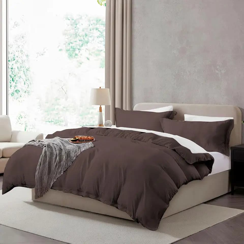 Hearth & Harbor Prewashed Queen Duvet Cover Set, Chocolate Brown
