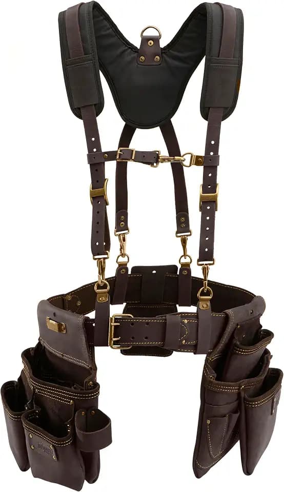 OX Construction Tool Belt + Suspenders - Leather Tool Pouch Rig - Size L