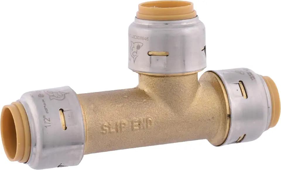 SharkBite Max 1/2 Inch Slip Tee, Push to Connect Brass Plumbing Fitting, Copper and CPVC, UR3362A