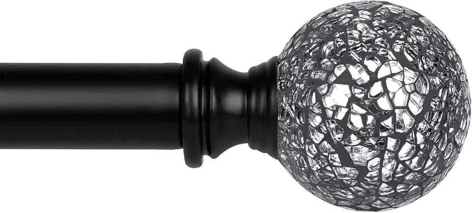 KNOBWELL Window Treatment Sparkling Mosaic Ball Curtain Rod Set, 1-Inch Diameter Decorative Curtain Rod, Adjusts from 42 to 120 Inches, Black