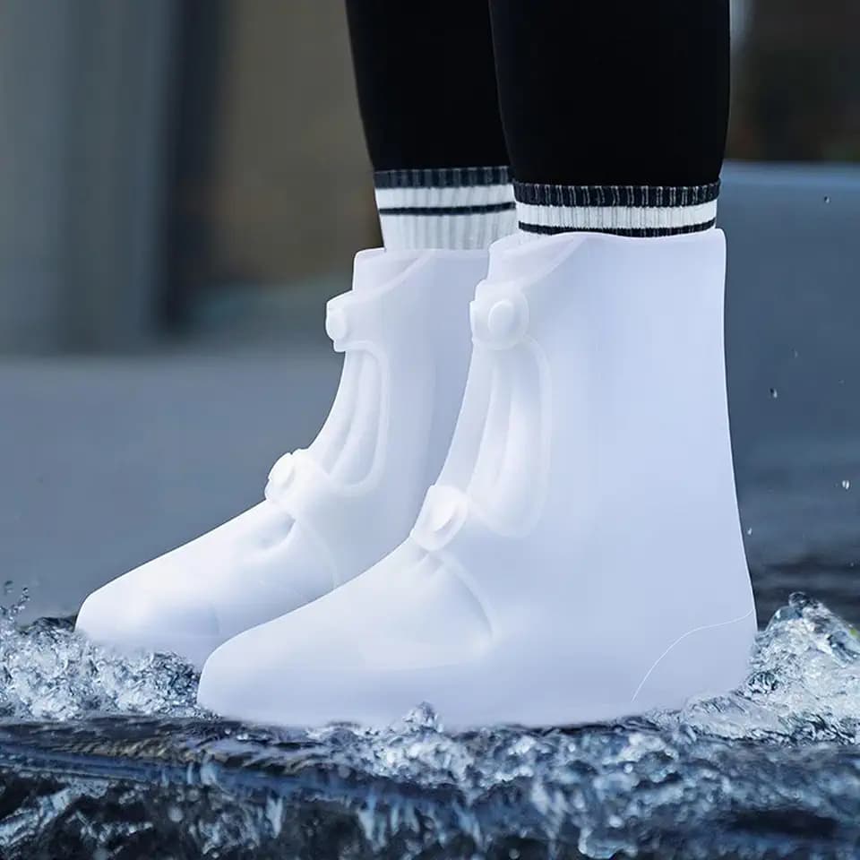 SooGree Waterproof Rain Shoe Covers Rubber Shoe Boot Covers Not-Slip Reusable Rain Shoe Protectors Galoshes Overshoes for Man and Women Sand Control Rain Snow (White, XL)