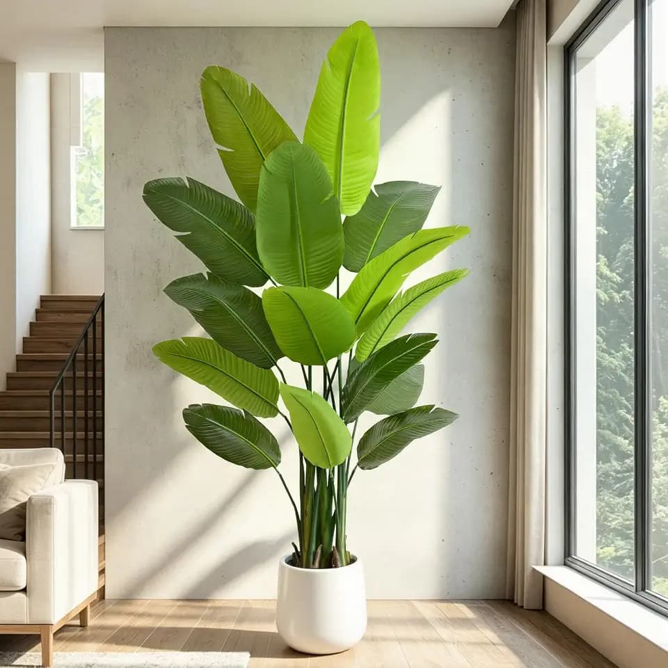 7FT Artificial Bird of Paradise Plant Tall,83" Fake Tropical Tree with 15 Banana Leaves and White Pot,Large Faux Silk Plants Indoor for Home Living Room Bedroom Hotel Office Decor