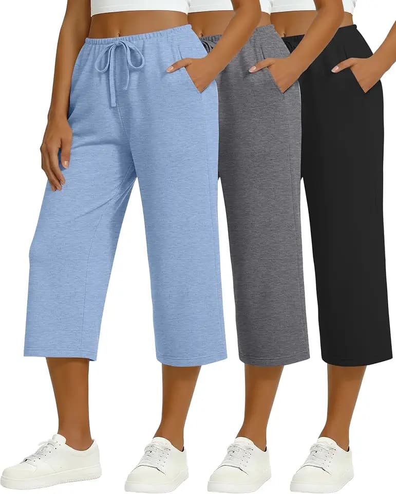 3 Pack Womens Capri Pants Lounge Yoga Pants