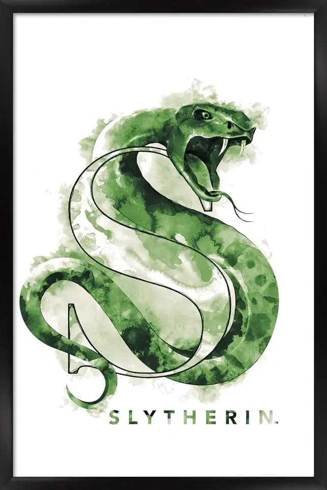 Trends International The Wizarding World: Harry Potter - Slytherin Illustrated House Logo Wall Poster, 22.37" x 34.00", Black Framed Version