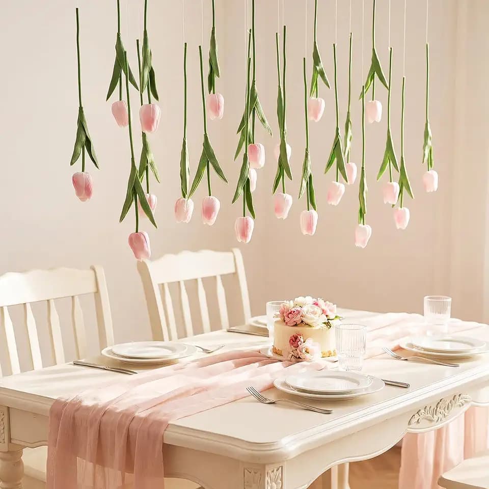 12 Pack 5 ft Artificial Tulips Hanging Flower Garland, Light Pink