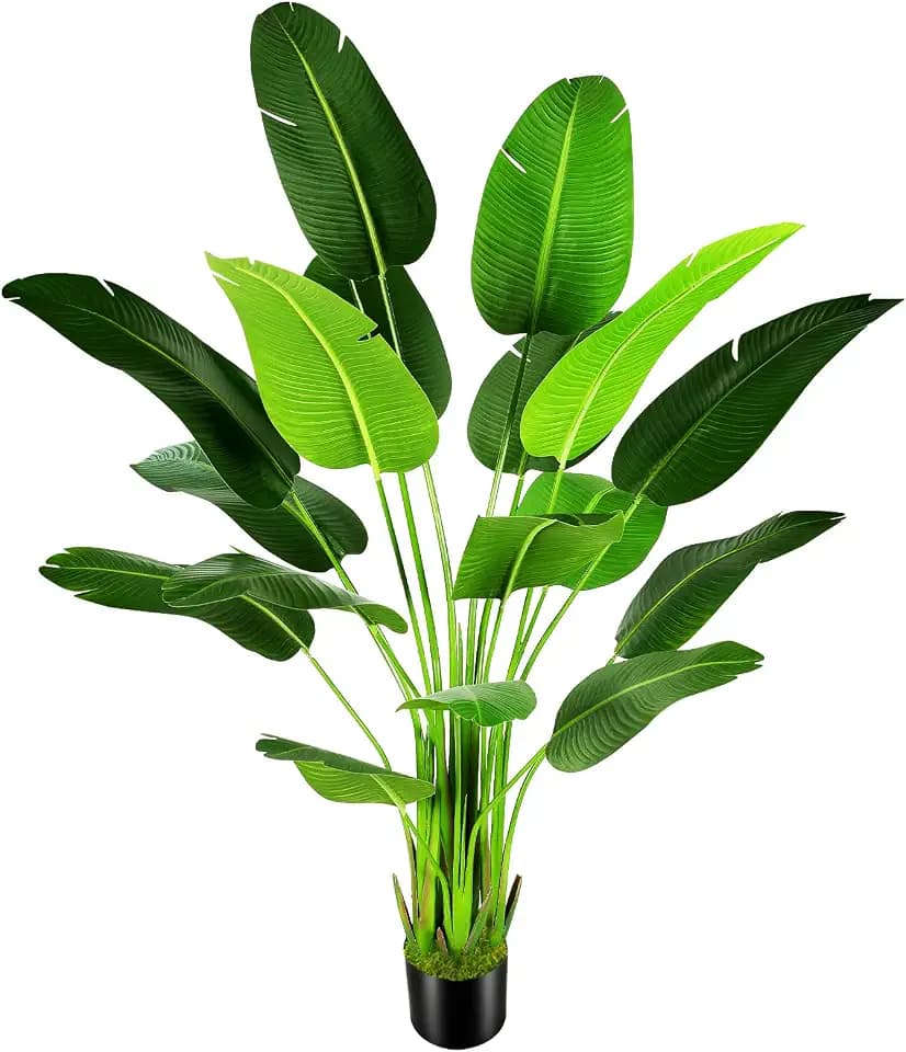 OXLLXO 7.2ft Artificial Silk Bird of Paradise Palm Tree (85in) with 17 Trunks Faux Tree and Plastic Nursery Pot, Fake Plant for Office House Farmhouse Living Room Home Decor (Indoor/Outdoor)