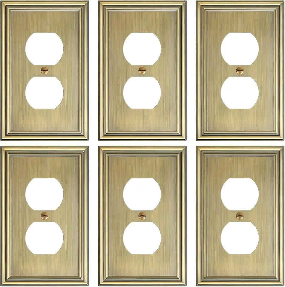 6-Pack Zinc Alloy Single Duplex Outlet Cover Plate, Solid Receptacle Cover