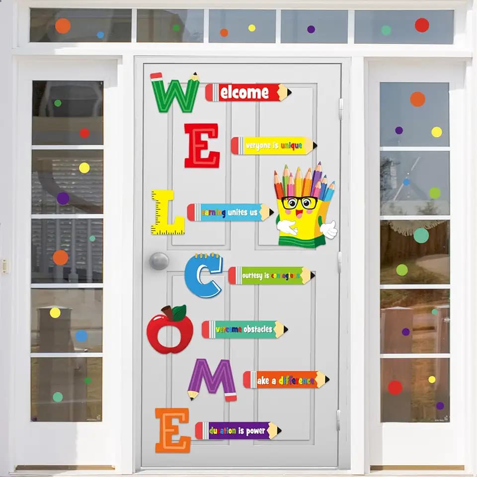 Cinrobiye Welcome Window Door Clings Stickers,Welcome Poster for Classrooms Door Decorations Back to School Party Teachers Supplies for Preschool Kindergarten Elementary Wall Glass Blackboard Decor