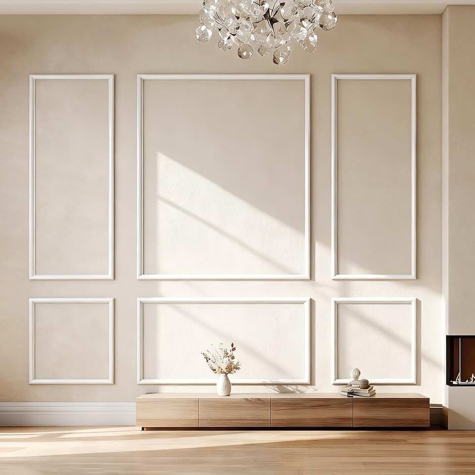 VCK Pre-Cut Wall Molding Kit, Set of 6 | 3D Ready-to-Assemble Wainscoting Panels for Accent Wall Decor | Easy DIY Installation with Glue | for Living Room & Bedroom (3 Top & 3 Bottom)