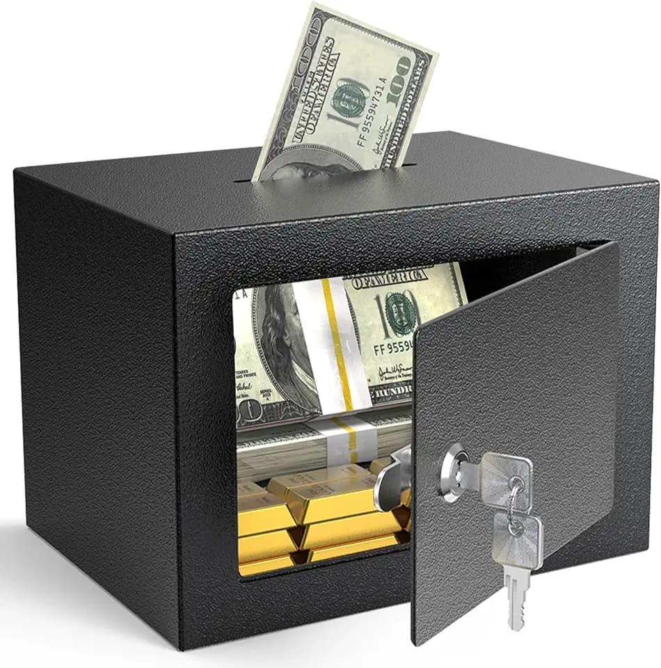 PATRON Small Safe Box with Key Lock,Mini Safe for Money with Coin Slot,Steel Security Deposit Box for Cash Jewelry Coin,0.24 Cubic Feet