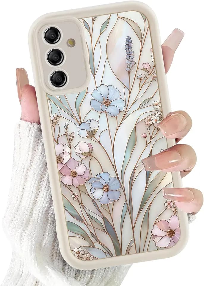 Xylota Hülle für Samsung Galaxy S24 5G, Aesthetic Blumen Mode Muster Motiv Design Beige Silikon Handyhülle, Weich TPU Süßes Mädchen Stoßfest Kratzfest Case Schutzhülle für Samsung S24 5G 6,2'' - 02