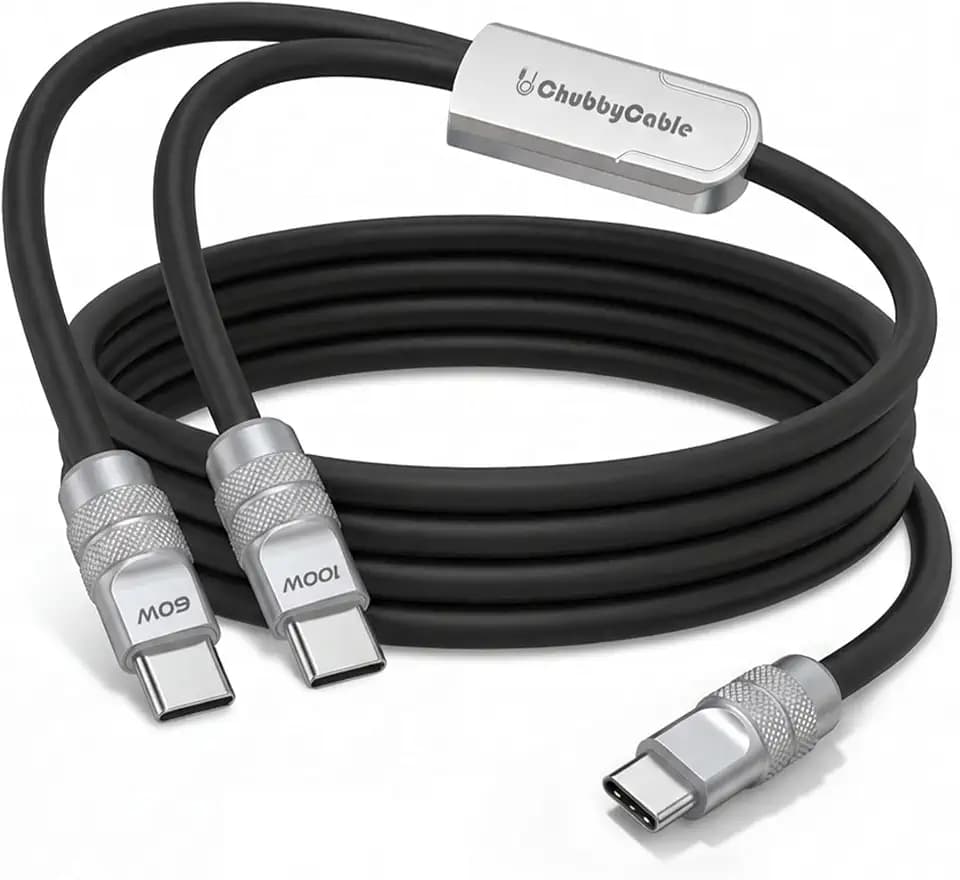 chubbycable Duo-Flex 2-in-1 USB C Multi Charging Cable, 4.3 ft, Black