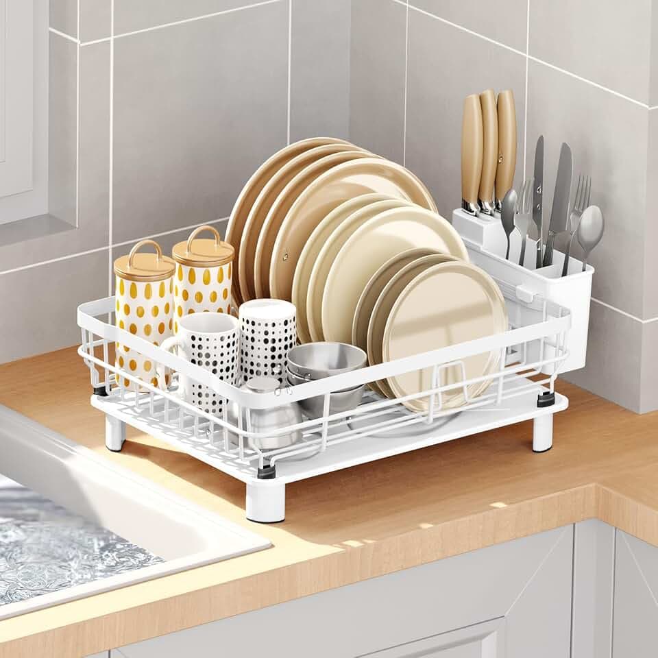 GAXmi Dish Drying Rack with Drainboard for Kitchen Countertop 1-Tier White