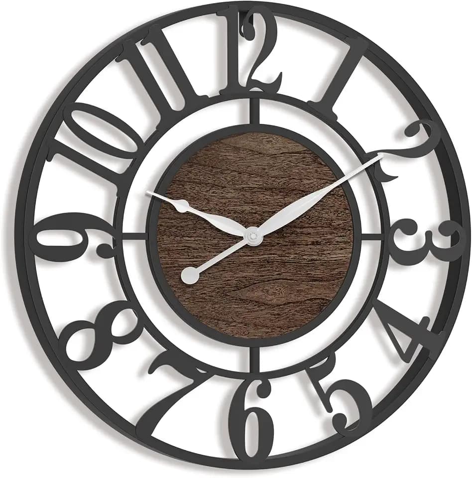Pytha Sight 30 Inch Black Arabic Numerals with Walnut Dail Large Wall Clock
