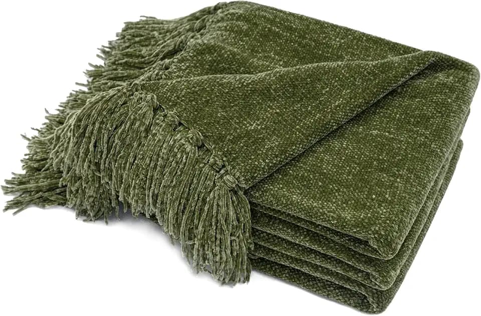 RECYCO Chenille Throw Blanket for Couch, 50"x60", Loden Green