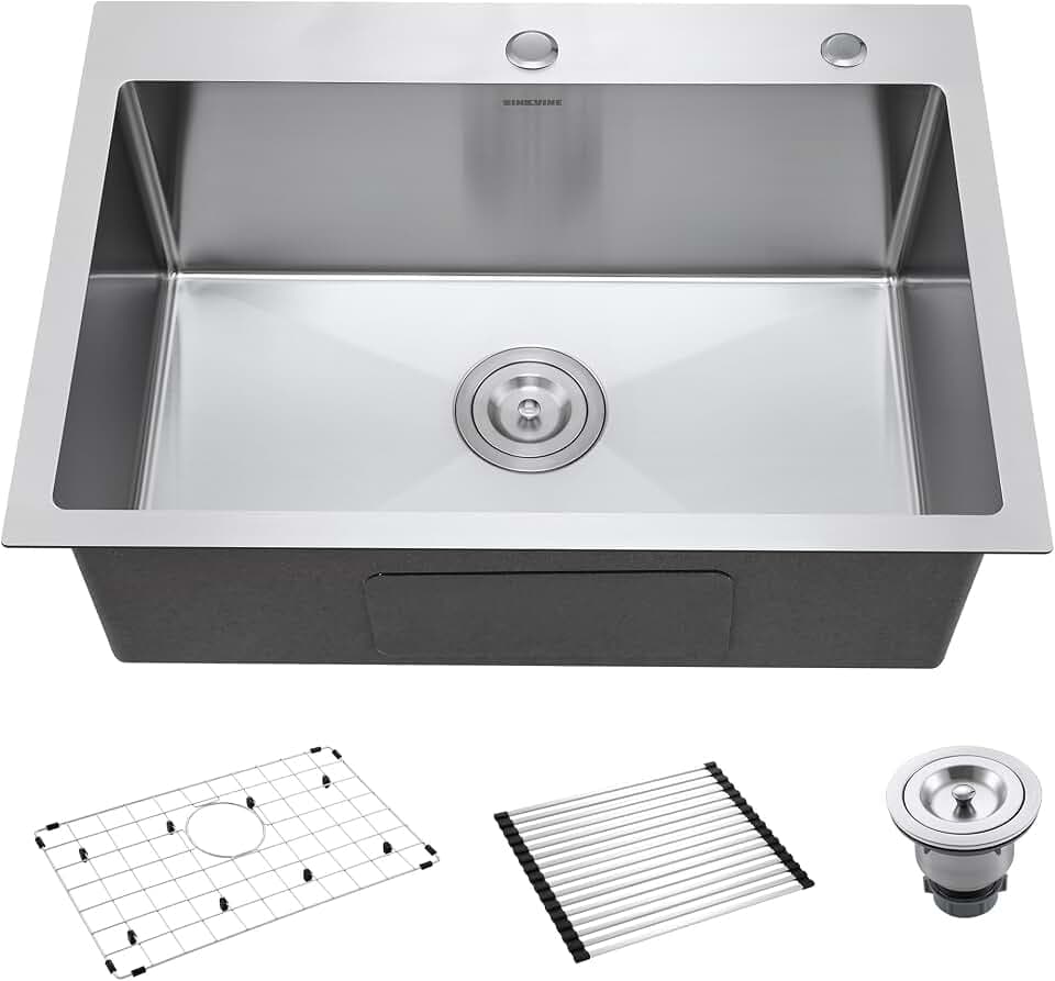 25-Inch Drop-In Kitchen Sink Stainless Steel Top Mount Single Bowl