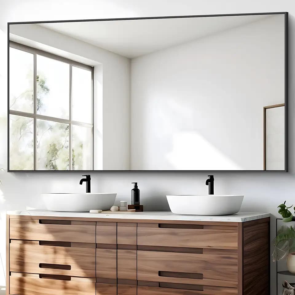 BONEWEI Bathroom Mirror,30x60 inch Large Wall Mirror for Bathroom Wall Mounted Black Rectangle Corner Mirrors,Black Bathroom Mirror for Living Room,Farmhouse,Bedroom Entryway,Horizontal/Vertical