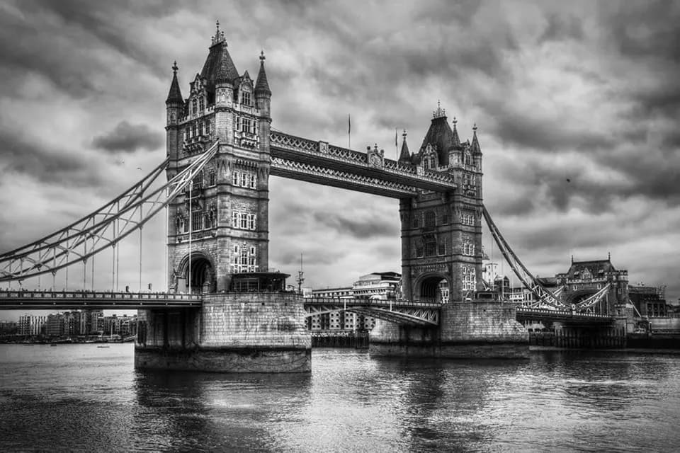 ART.COM Wall Art Print Tower Bridge In London, The Uk. Black And White, Artistic Vintage, Retro Style by Michal Bednarek, 24" x 16"