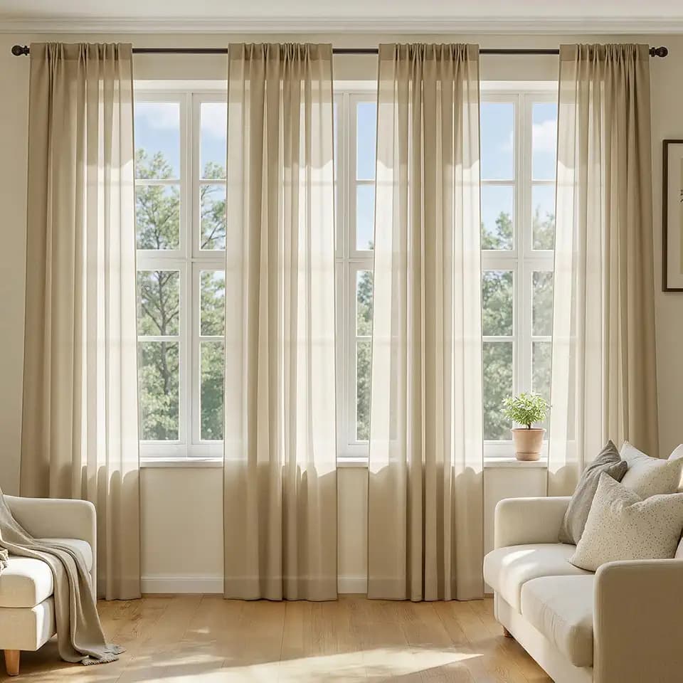 MIULEE Beige Sheer Curtains 90 Inches Long 4 Panels 54 x 90 Inches