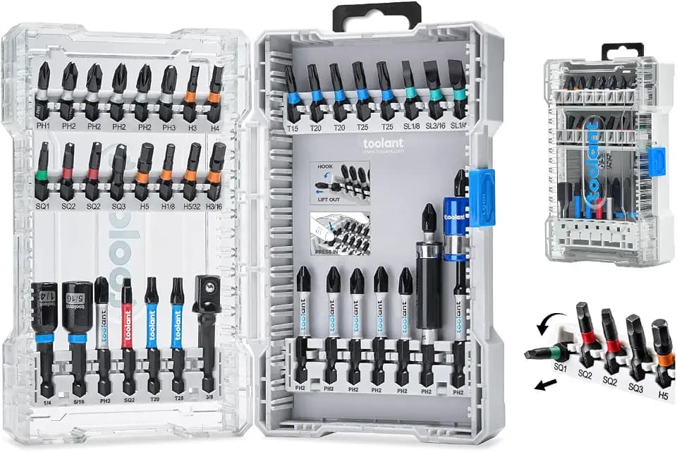 toolant Complete impact driver Bit Set, 40-Piece S2 Steel Impact Bits Set with Magnetic Holder & Storage Case – Hex, Torx, Phillips, Slotted, Square – for Home DIY, Appliance Repair, Beginner-Friendly