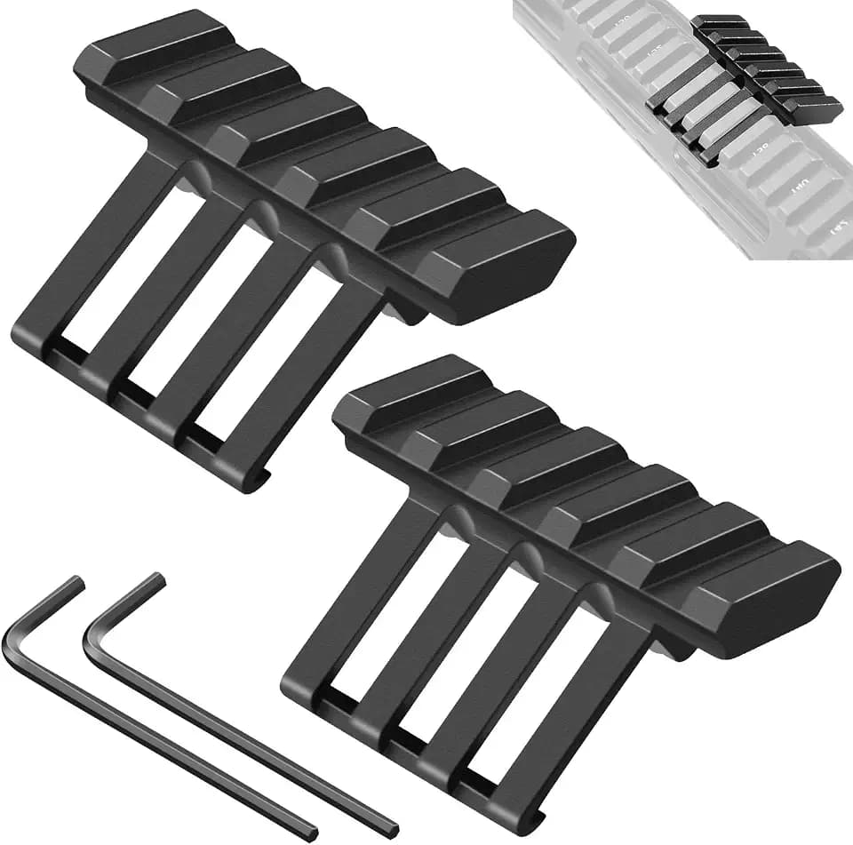FENTUK Picatinny Offset Rail Mounts, 5 Slots 45 Degree Offset Picatinny Rail Mount Aluminum Low Profile Adapter for Flashlight Laser Sight Optics (5 Slot - 2 Pack)