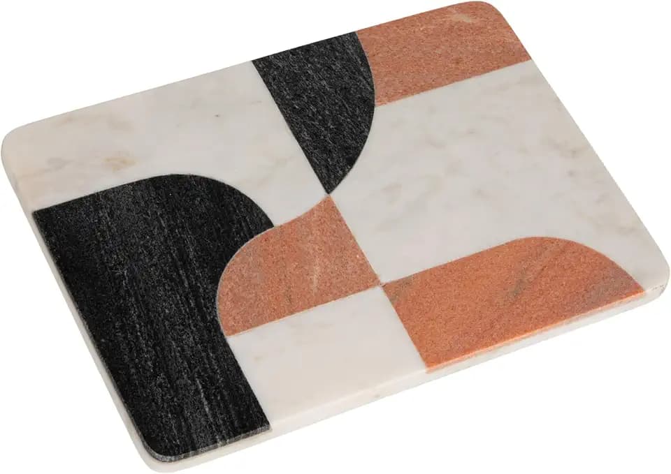 Bloomingville Marble Cutting Board with Abstract Design, White, Rust Color and Black