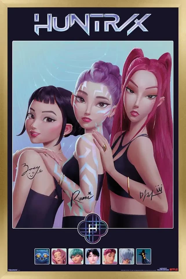 Trends International Netflix KPop Demon Hunters (2025) - Huntrix Comeback Group Wall Poster, 34L x 22.4W, Gold Framed Version