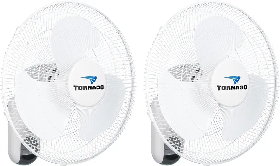 Tornado 2 Pack 16" 3-Speed Oscillating Wall Mount Fan with Remote Control, Timer and Adjustable Tilt, Ideal for Home, Bedroom & Office, UL Safety Listed, White