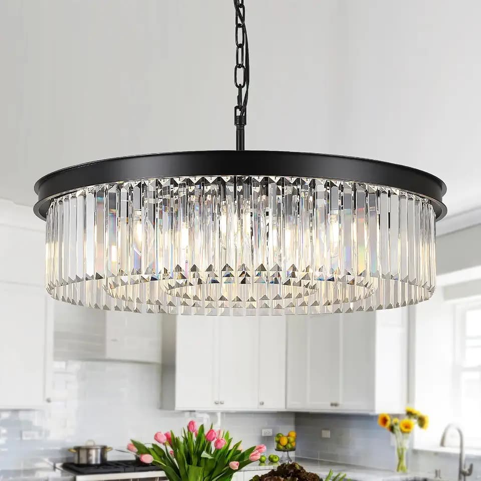 30" Modern Crystals Chandelier 12-Light Large Black Bedroom Chandeliers