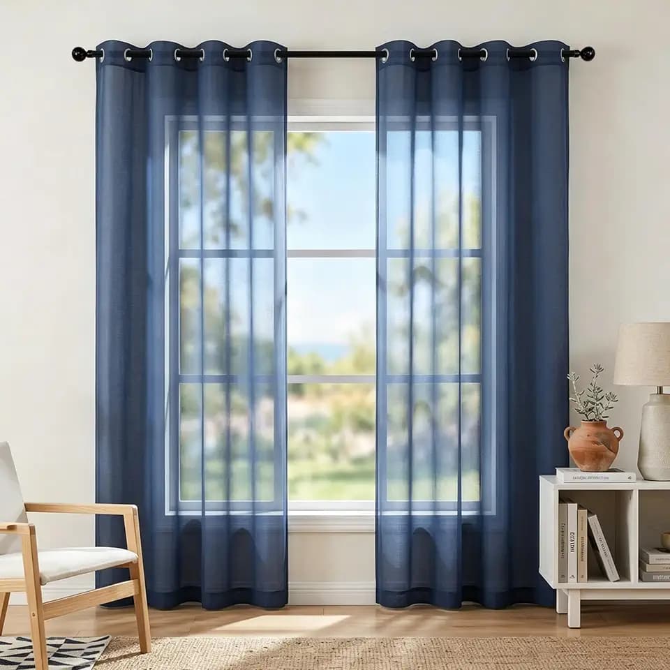 KOUFALL Sheer Curtains 90 Inches Long,Grommet 90 Inch Curtains Length 2 Panels Set,Navy Blue