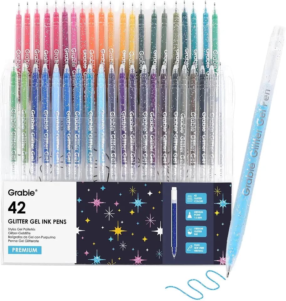 Grabie Set of 42 Color Glitter Gel Pens, 1.0 mm Fine Tip Art Pens