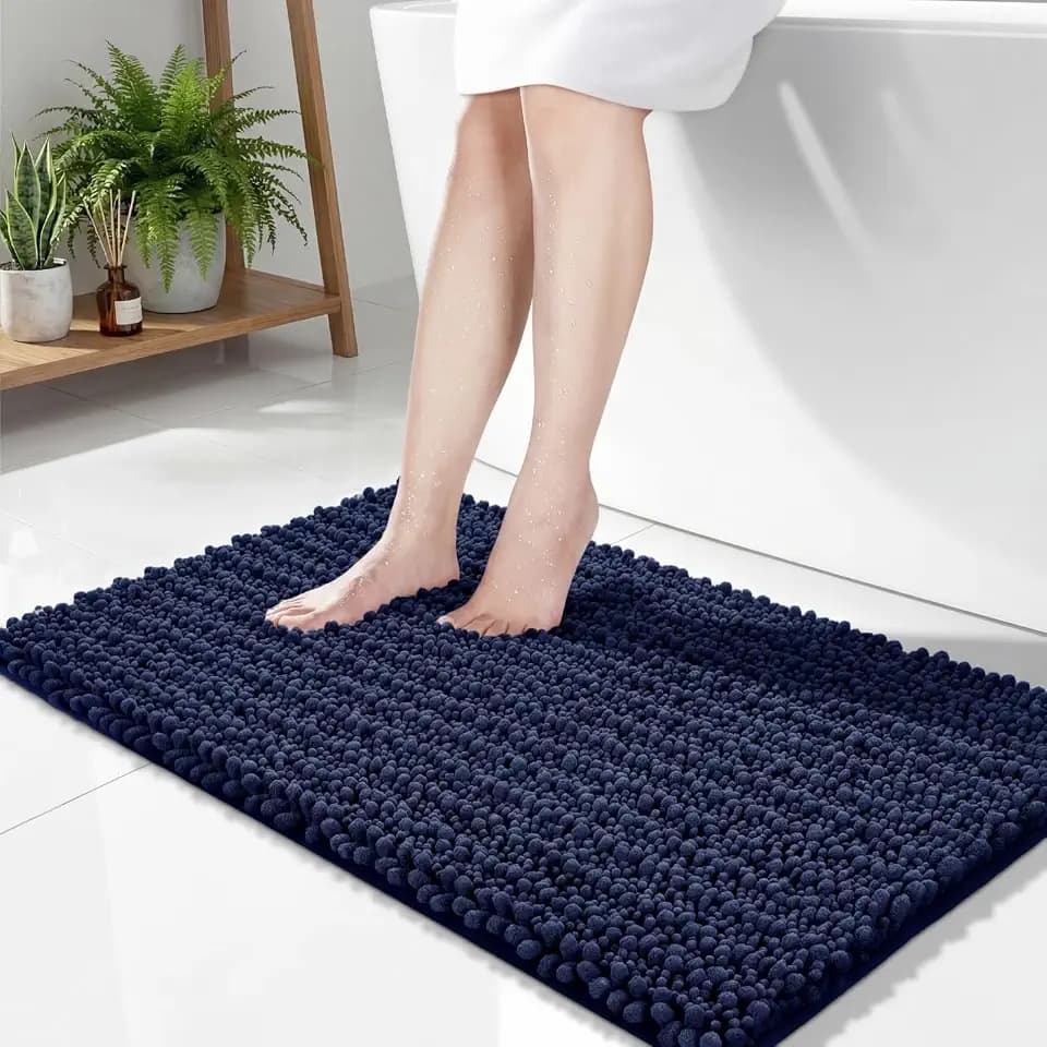 Disolla Bathroom Rugs 36x24, Extra Soft Chenille Bath Mat, Navy Blue
