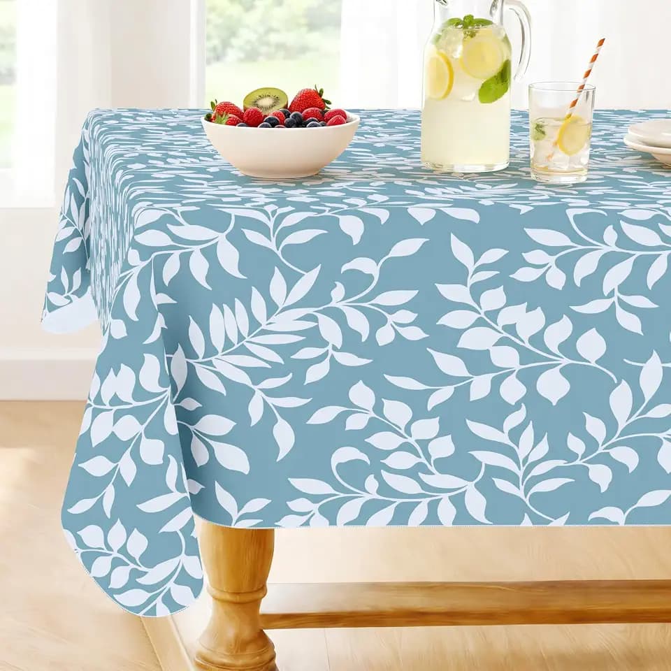 Smiry Rectangle Table Cloth, Waterproof Vinyl Tablecloths with Flannel Backing, Wipeable Spillproof Plastic Table Cover for Dinner and Outdoor (Baby Blue, 60 "x 84")