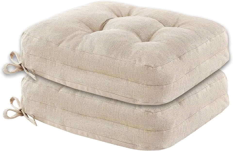Dining Chair Cushions Set of 2, Double-Layer Memory Foam Kitchen Seat Cushions, Non-Slip Thickened Chairs Pads with Ties, 16.5"x16.5"x 3.5", Beige