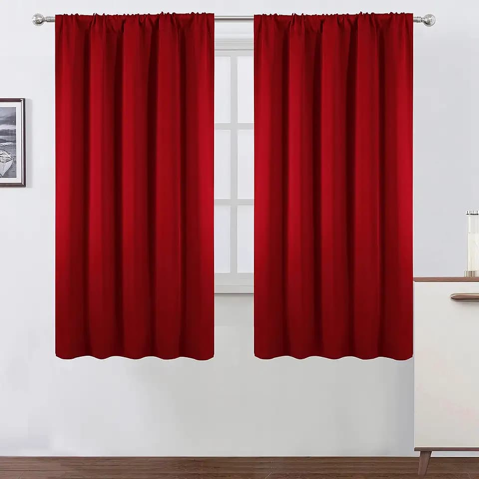 LEMOMO Red Blackout Curtains/52 x 63 Inch/Set of 2 Panels Room Darkening Curtains for Bedroom