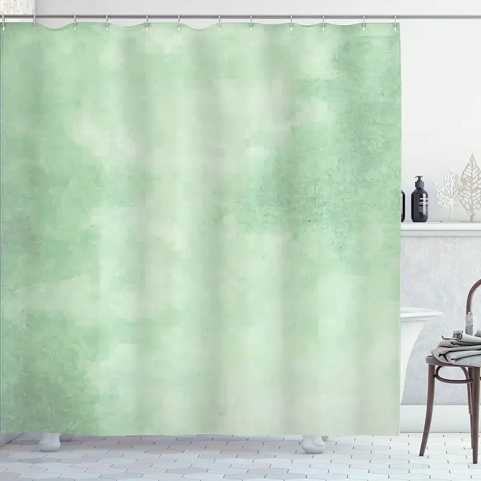 Ambesonne Abstract Shower Curtain, Blurry Abstract Background Shady Pastel Toned Modern Watercolor Murky Image, Cloth Fabric Bathroom Decor Set with Hooks, 69" W x 75" L, Pale Green
