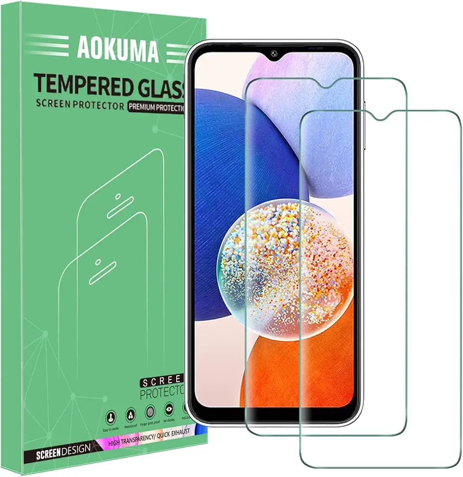 AOKUMA für Samsung Galaxy A14 5G/4G Panzerglas, 【2 Stücke】 Glas kompatibel mit Samsung Galaxy A14 Schutzfolie, Premium Glasfolie mit 9H Härte, Anti Kratzer, Splitterfest,Anti-Öl,Anti-Bläschen