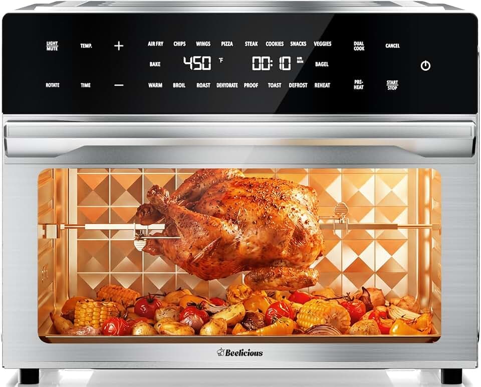 32QT Air Fryer Toaster Oven Combo with Rotisserie, Turbo Convection, Silver